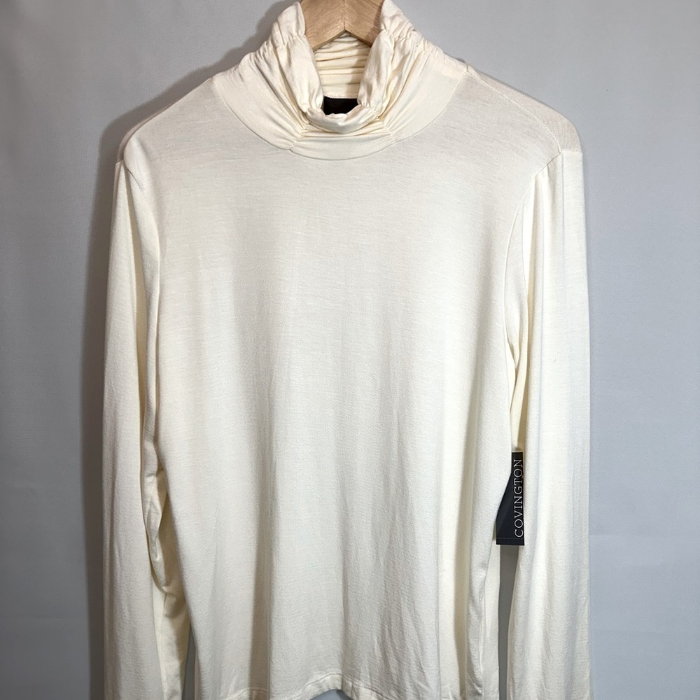 Covington Womens Pullover Top Blouse Ruched Mock Neckline Long Sleeves Soft L/G